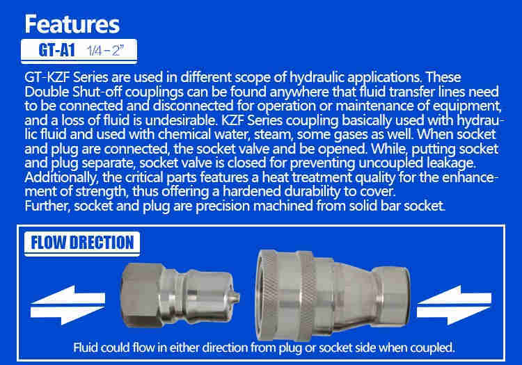 KZF 1/4 Inch Stainless Steel Hydraulic Quick Release Connectors Couplings BSP/NPT Thread 304/316 Product Category Pipe Fittings