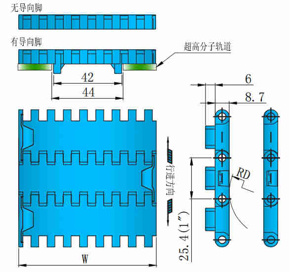 1000 Series 25.4mm Pitch Flat Top Straight Chain Plastic Chain for Sale