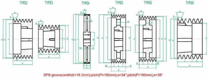 Spoke Web Solid Type SPB 6 Grooves V-belt Pulley