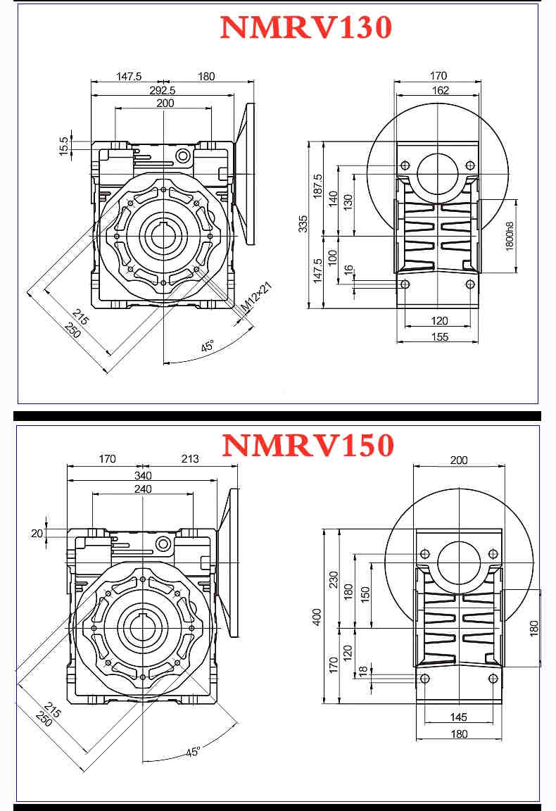 B5 Flange Worm Aluminum Electric Motor Gear Box Nmrv75 Speed Reducers Gearbox for Tower Crane