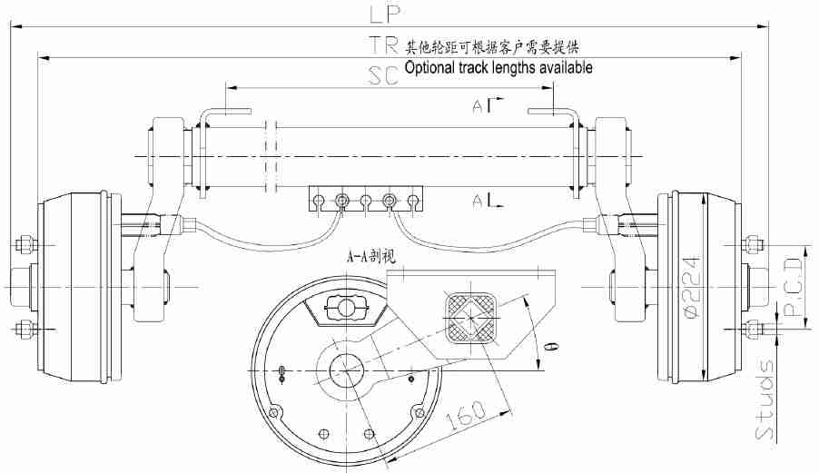 High Quality Trailer Torsion Axle with Mechanical Brake Series FANGX0.75F4 FANGX1.5F4 FANGX1.8F4 Torsion Axle