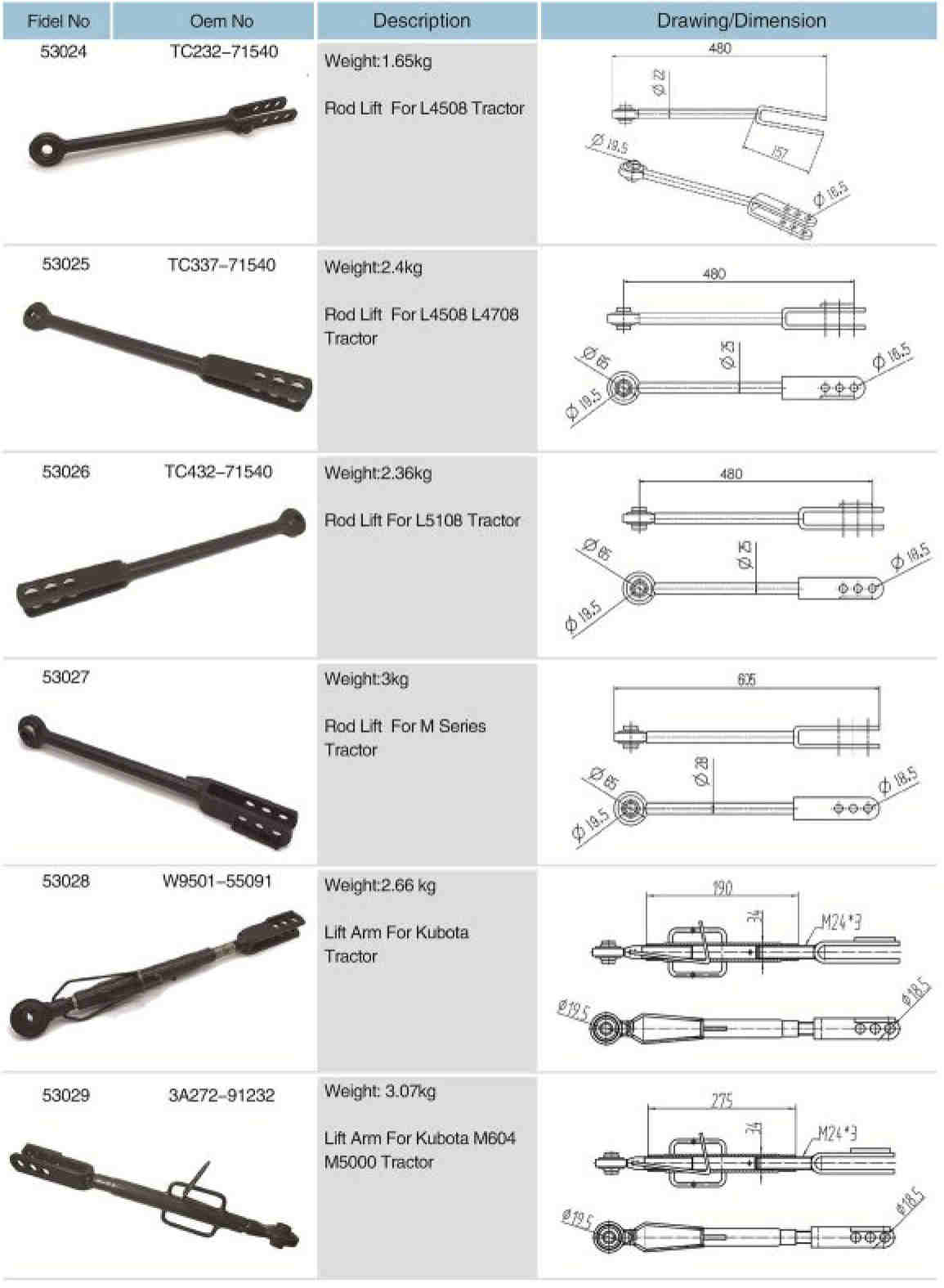 W9501-55091 Agricultural Spare Parts Lift Arm for Kubota Tractor