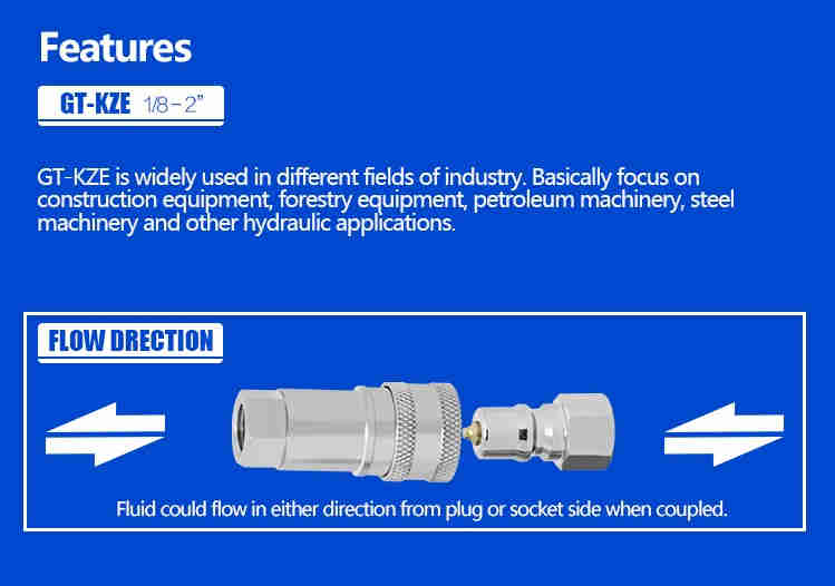 KZE 1/2 Inch  NPT/BSP Thread  Female /male Hydraulic Quick Coupling &hydraulic Quick Release Coupling